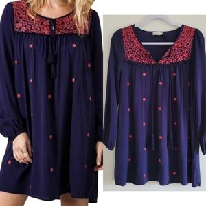 Altar'd State Ethnic Floral Embroidered V Neck Boho Tunic Mini Dress Size S